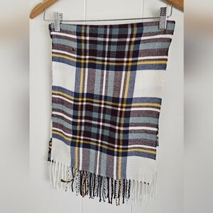 100% CASHMERE White Green Burgundy Plaid SCARF MADE IN SCOTLAND 12" X 66"
